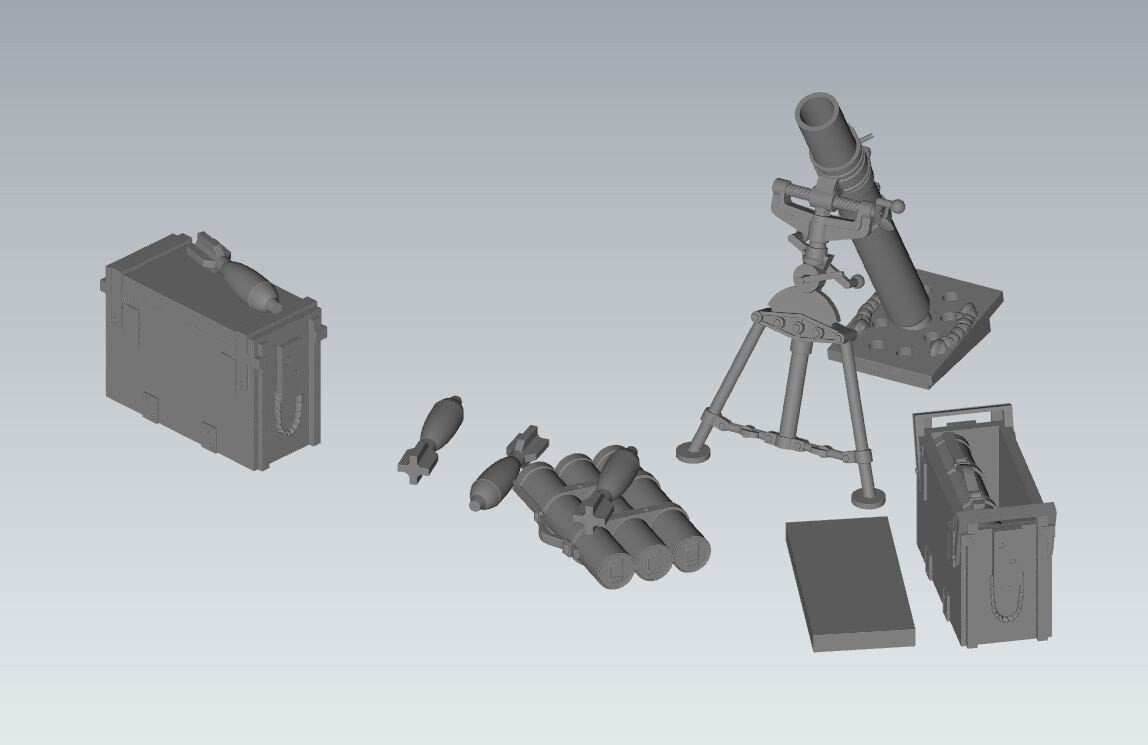 WWII Chindit 3 Inch Mortar with Crew (4 models) Various Scales Historical Wargaming