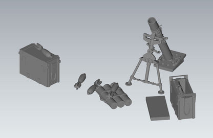 WWII Chindit 3 Inch Mortar with Crew (4 models) Various Scales Historical Wargaming