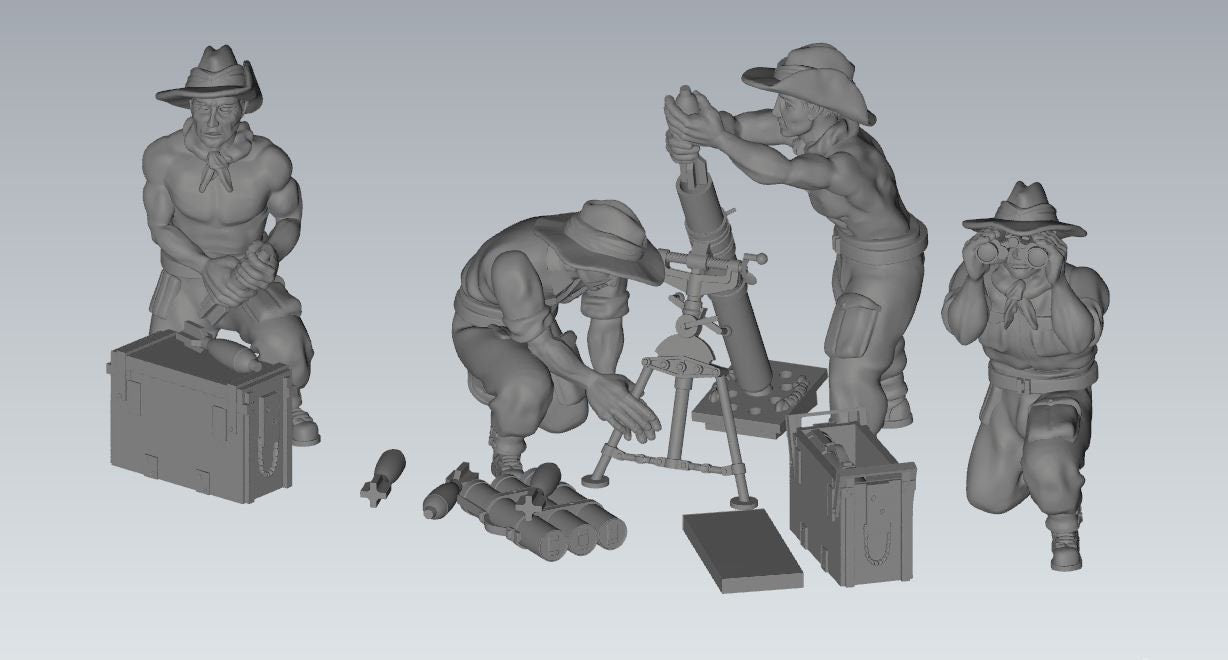 WWII Chindit 3 Inch Mortar with Crew (4 models) Various Scales Historical Wargaming (US tariffs are pre-paid by us)