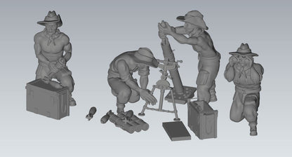 WWII Chindit 3 Inch Mortar with Crew (4 models) Various Scales Historical Wargaming