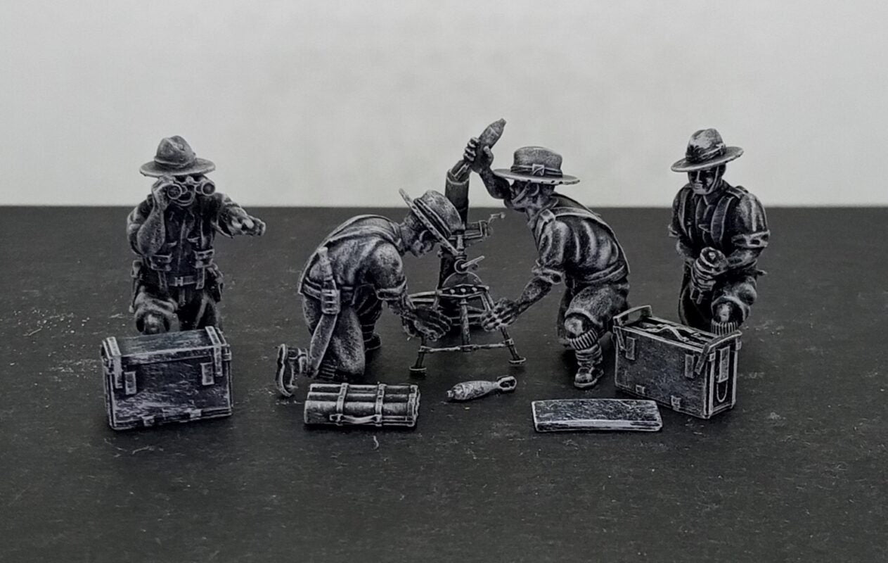 WWII British Gurkha 3 Inch Mortar And Crew (4 models) Various Scales Historical Wargaming