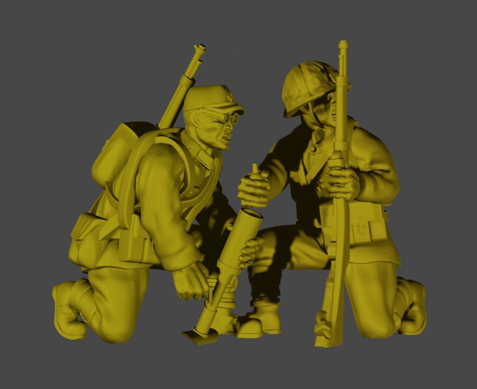 WWII Japanese 50 mm Light Mortar Team (3 models) Various Scales Historical Wargaming