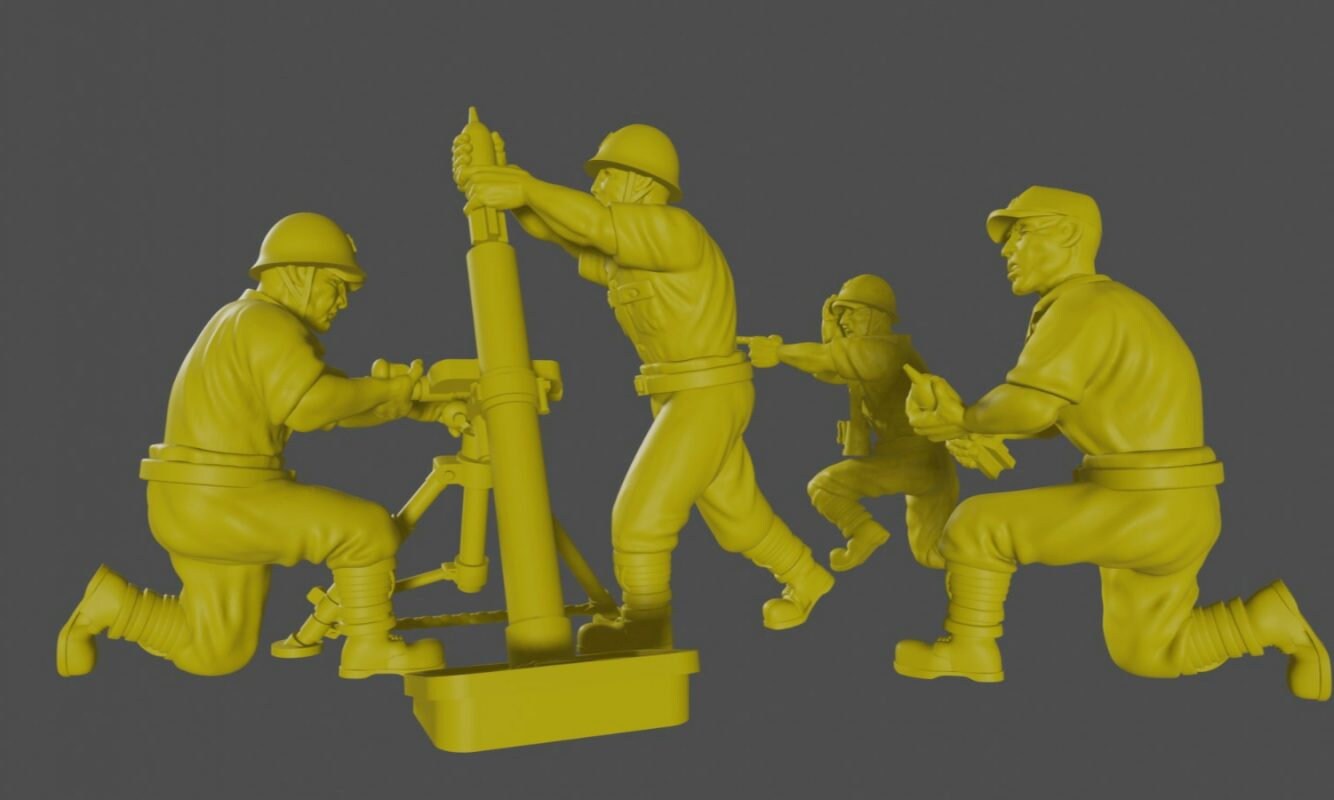 WWII Japanese 81 mm Medium Mortar with Crew (4 models) Various Scales Historical Wargaming (US tariffs are pre-paid by us)