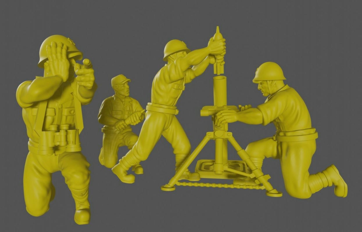 WWII Japanese 81 mm Medium Mortar with Crew (4 models) Various Scales Historical Wargaming (US tariffs are pre-paid by us)