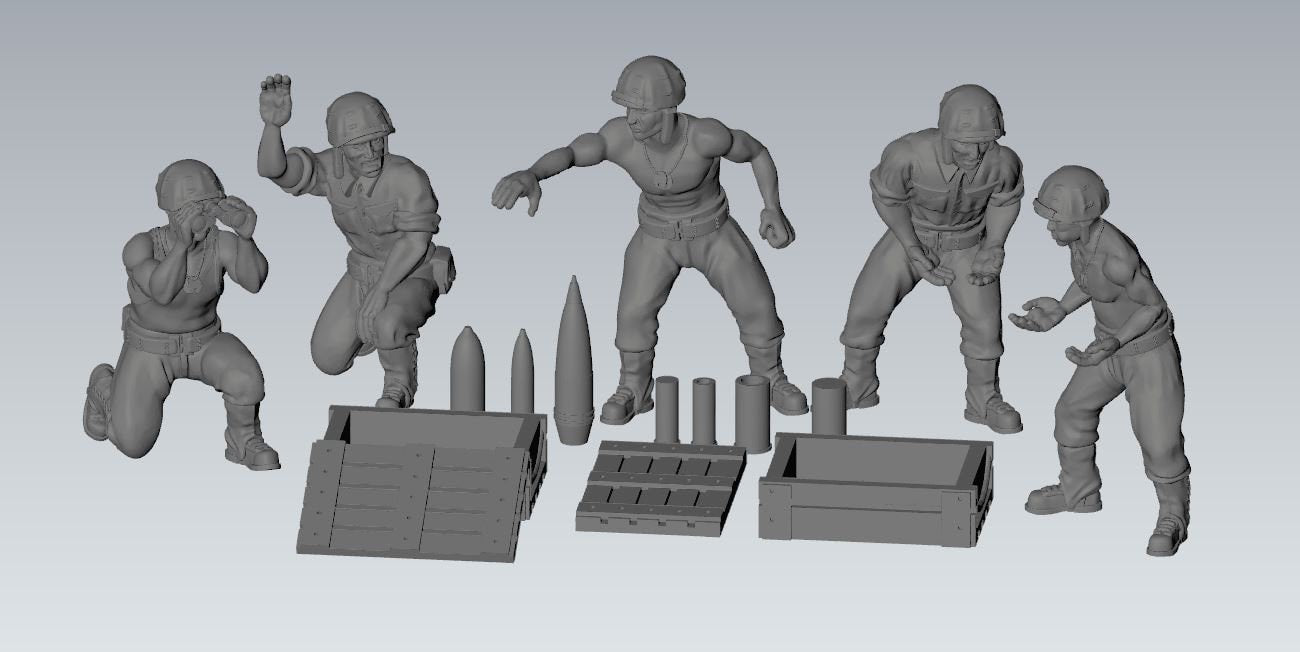 WWII USMC Generic Gun Crew Set (4 models) Various Scales Historical Wargaming (US tariffs are pre-paid by us)