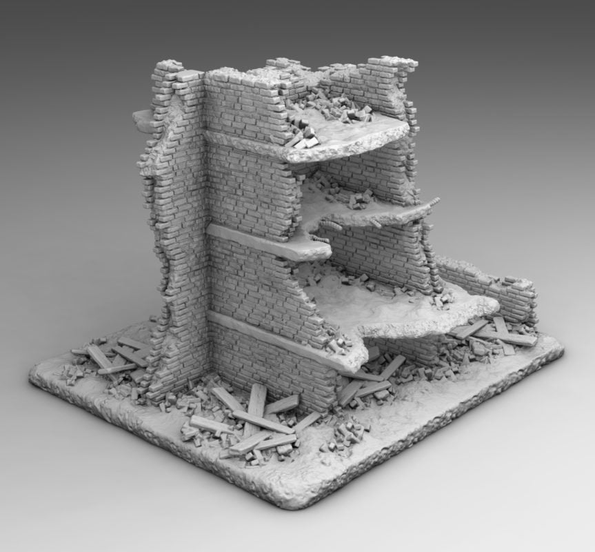 Wargaming Terrain Destroyed Building (3 floors) Various Scales Historical Wargaming