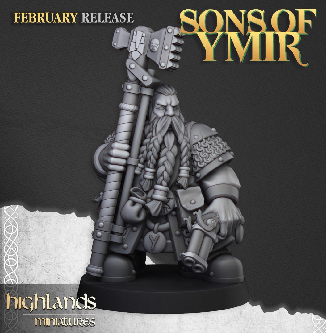 30mm Highland Miniatures Dwarf Engineers x2 suitable for WFB