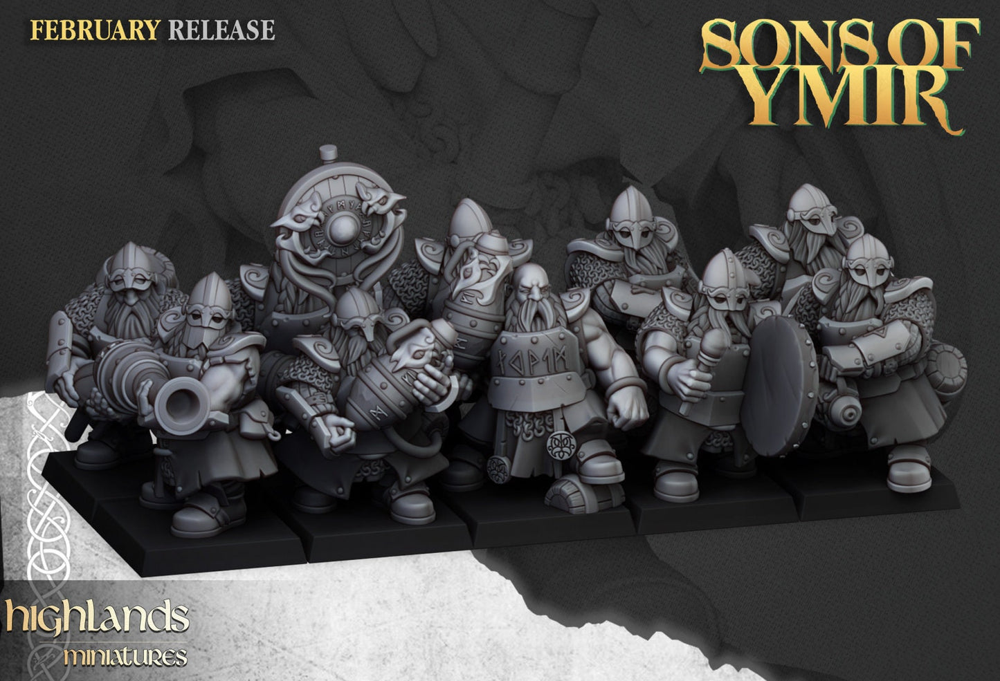 30mm Highland Miniatures Dwarf Firespitters x10 inc Command suitable for WFB