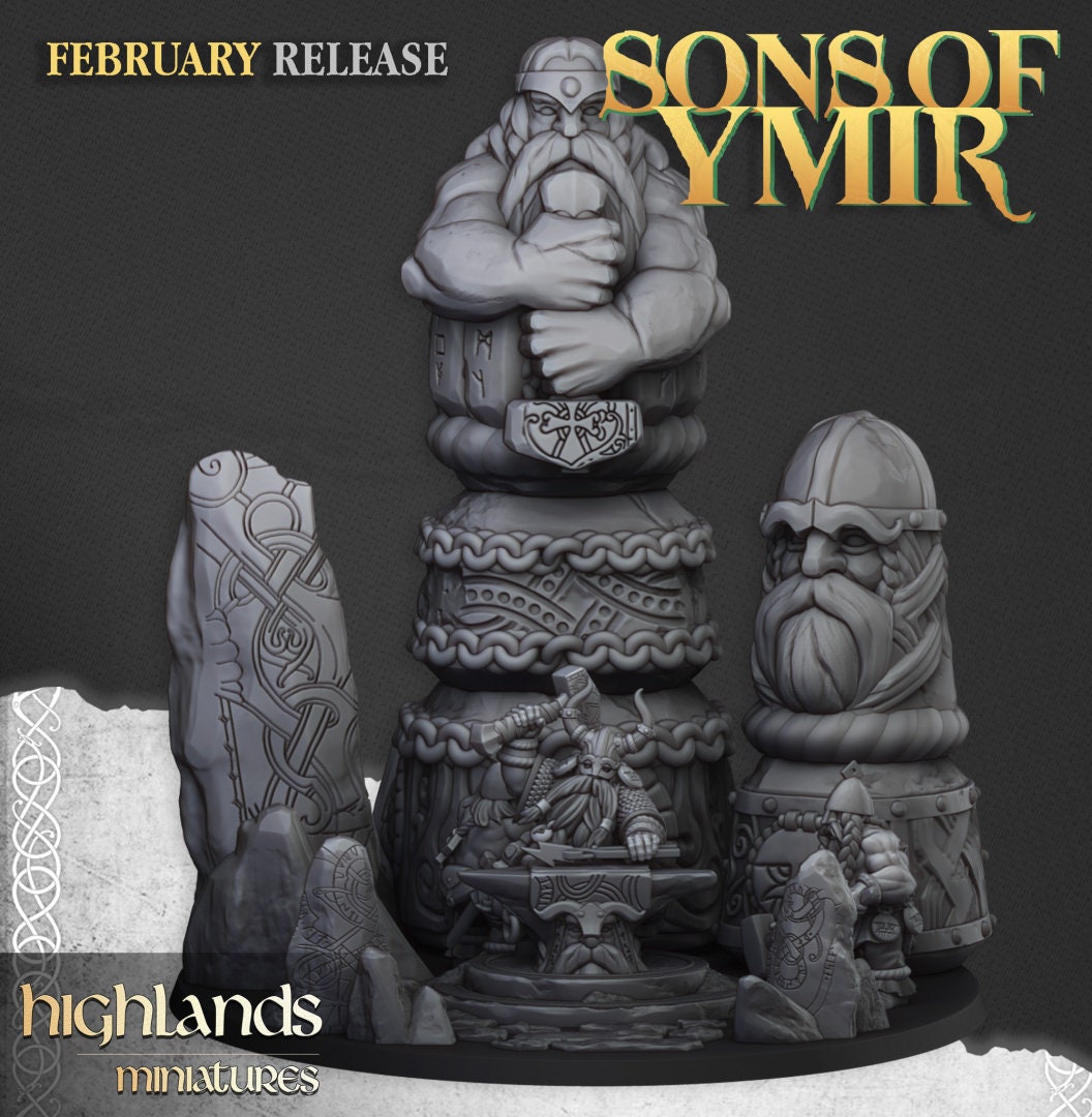 30mm Highland Miniatures Ancient Dwarf Forge and Great Dwarf Runemaster