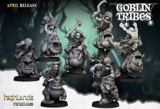28mm Highland MIniatures Swamp Goblins Frog Riders Unit of 8  suitable for WFB AOS