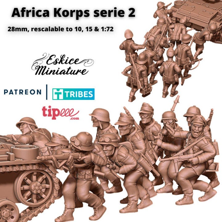 WWII German Afrika Korps Squad 2 (10 models) Various Scales Historical Wargaming (US tariffs are pre-paid by us)
