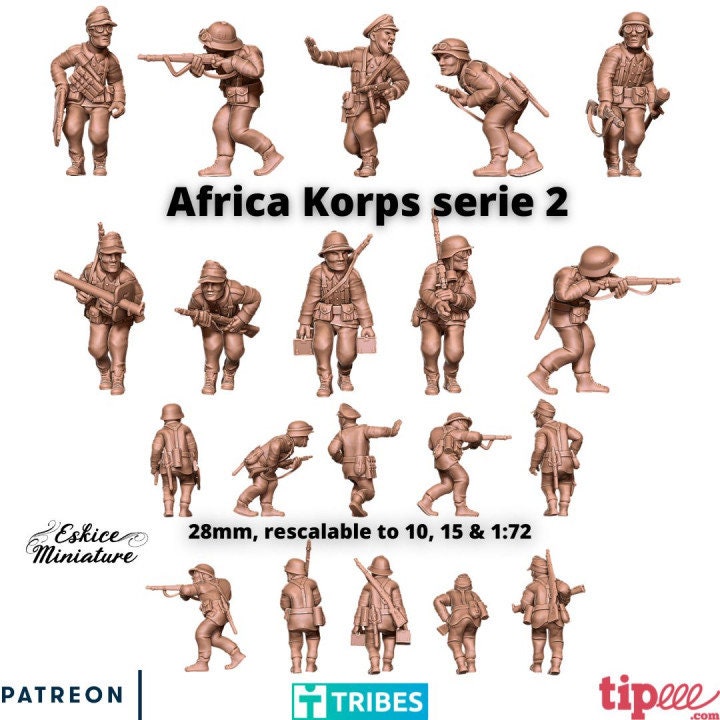 WWII German Afrika Korps Squad 2 (10 models) Various Scales Historical Wargaming (US tariffs are pre-paid by us)