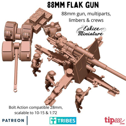 WWII German 88mm Flak Gun with Crew (5 models) and Limber Various Scales Historical Wargaming
