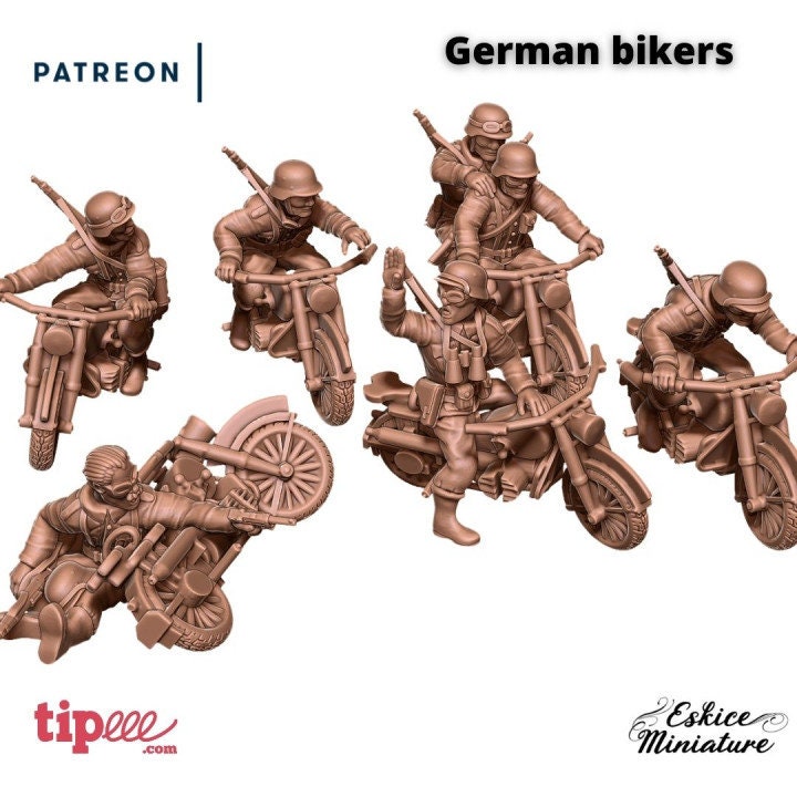 WWII German Biker Set Kradschutzen (6 models) Various Scales Historical Wargaming (US tariffs are pre-paid by us)