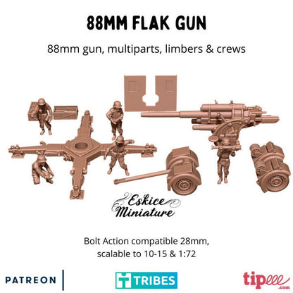 WWII German 88mm Flak Gun with Crew (5 models) and Limber Various Scales Historical Wargaming