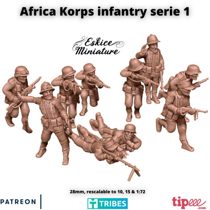 WWII German Afrika Korps Squad (10 models) Various Scales Historical Wargaming