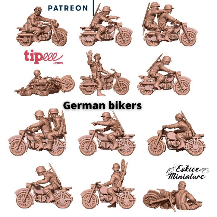 WWII German Biker Set Kradschutzen (6 models) Various Scales Historical Wargaming (US tariffs are pre-paid by us)