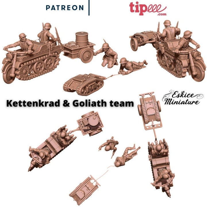 WWII German Kettenkrad and Goliath Team Set Various Scales Historical Wargaming