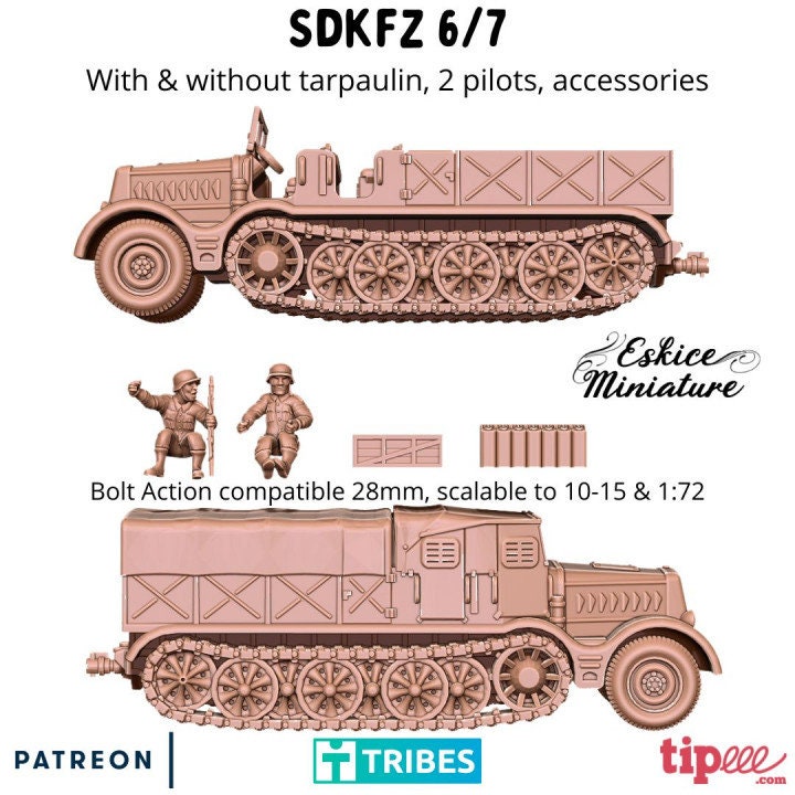WWII German Sd.Kfz 6/7 Halftrack with Crew Various Scales Historical Wargaming