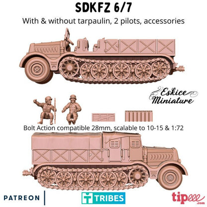 WWII German Sd. Kfz 6 and 7 Halftrack Various Scales Historical Wargaming