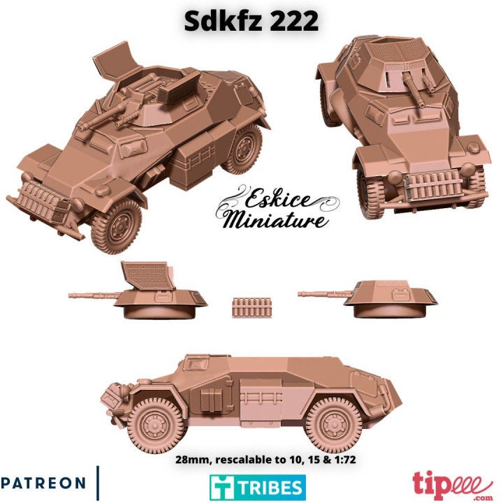 WWII German Sd.Kfz 222 Armoured Car Various Scales Historical Wargaming (US tariffs are pre-paid by us)