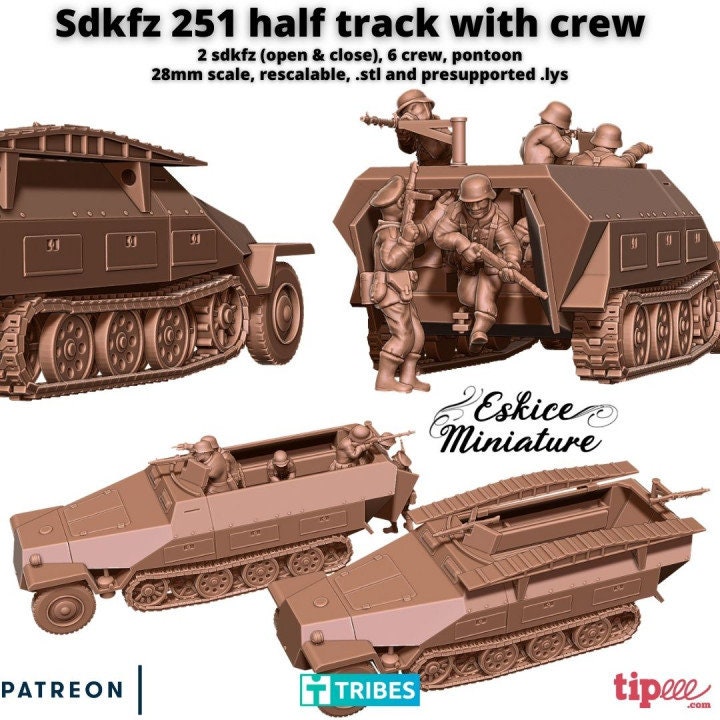 WWII German Sd.Kfz 251 Halftrack (1 model) with Crew Various Scales Historical Wargaming