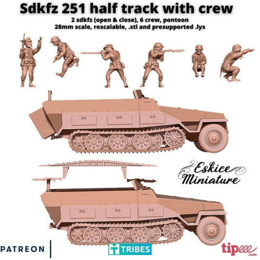 WWII German Sd.Kfz 251 Halftrack (1 model) with Crew Various Scales Historical Wargaming