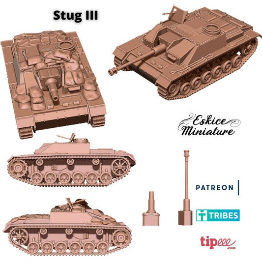 WWII German Stug III (both barrels included) Various Scales Historical Wargaming