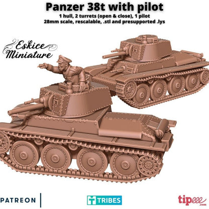 WWII German Panzer 38t Tank Various Scales Historical Wargaming (US tariffs are pre-paid by us)