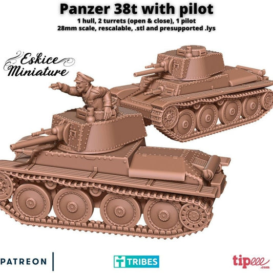 WWII German Panzer 38t Tank Various Scales Historical Wargaming (US tariffs are pre-paid by us)