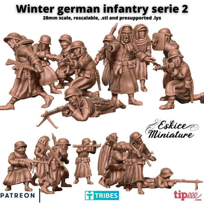 WWII Winter German Infantry Unit 2 (10 Models) Various Scales Historical Wargaming