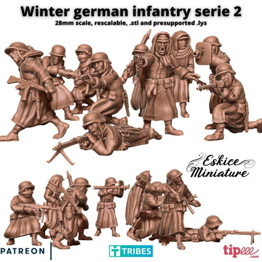 WWII Winter German Infantry Unit 2 (10 Models) Various Scales Historical Wargaming
