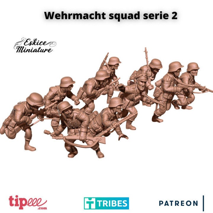 WWII German Infantry Squad 2 (10 models) Various Scales Historical Wargaming (US tariffs are pre-paid by us)