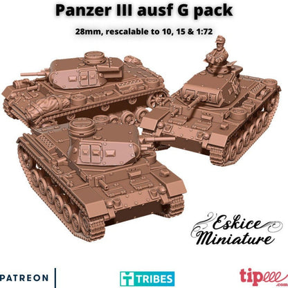 WWII German Panzer III G (3 Variants) Various Scales Historical Wargaming (US tariffs are pre-paid by us)