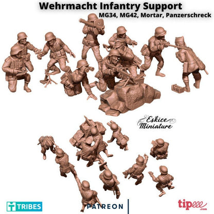 WWII German Support Weapons Set MMG, HMG, Mortar, Panzerschreck (10 models) Various Scales Historical Wargaming