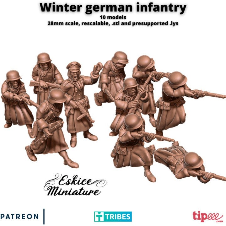 WWII Winter German Infantry Unit 2 (10 models) Various Scales Historical Wargaming (US tariffs are pre-paid by us)