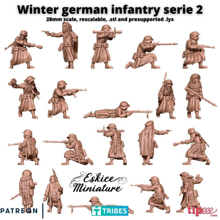 WWII Winter German Infantry Unit 2 (10 Models) Various Scales Historical Wargaming