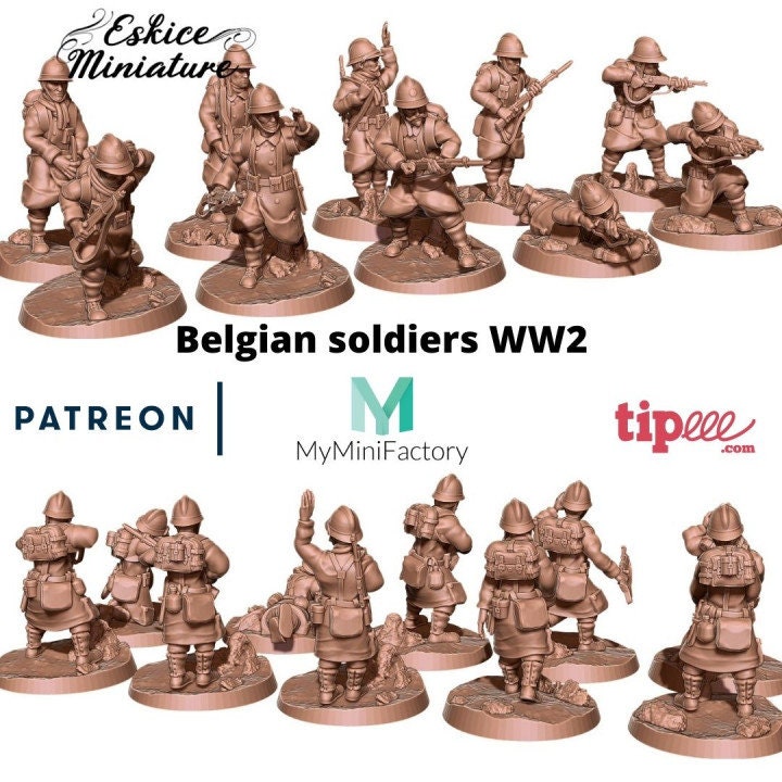 WWII Belgian Infantry Squad (10 models) Various Scales Historical Wargaming