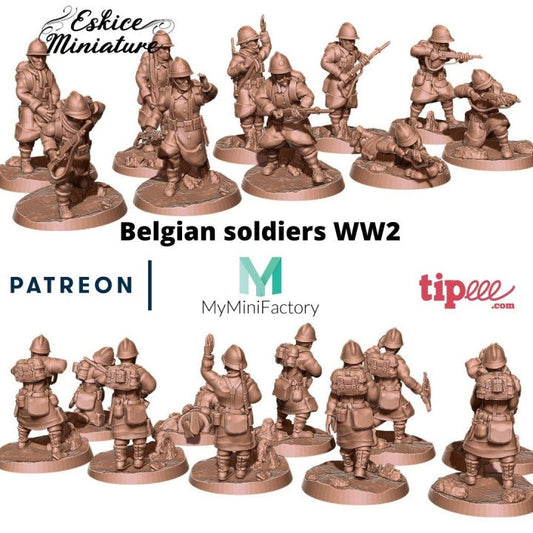 WWII Belgian Infantry Squad (10 models) Various Scales Historical Wargaming (US tariffs are pre-paid by us)