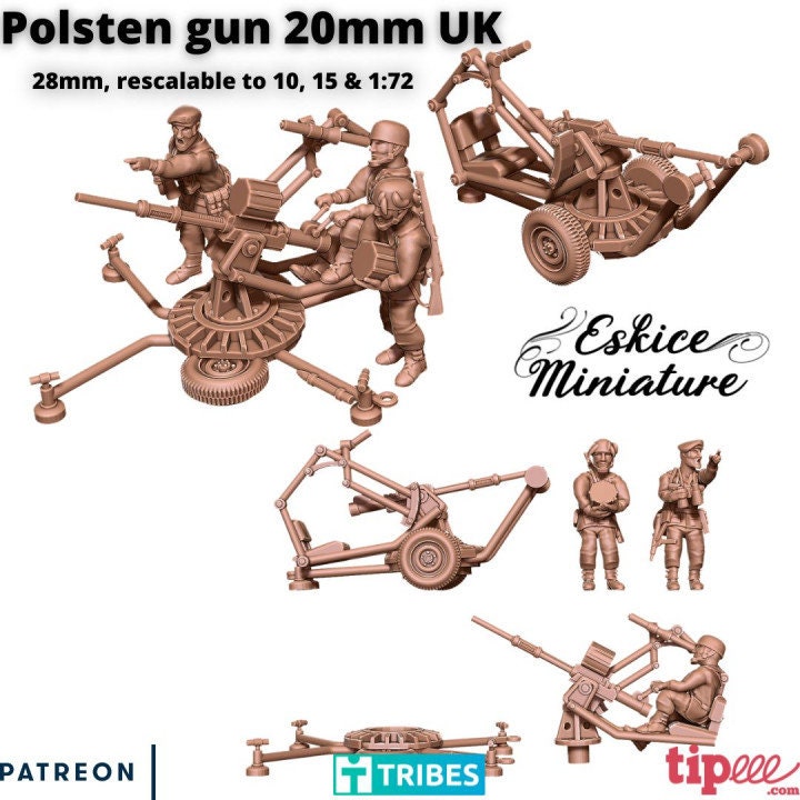 WWII UK Polsten 20mm Gun with Paratrooper Crew Various Scales Historical Wargaming (US tariffs are pre-paid by us)