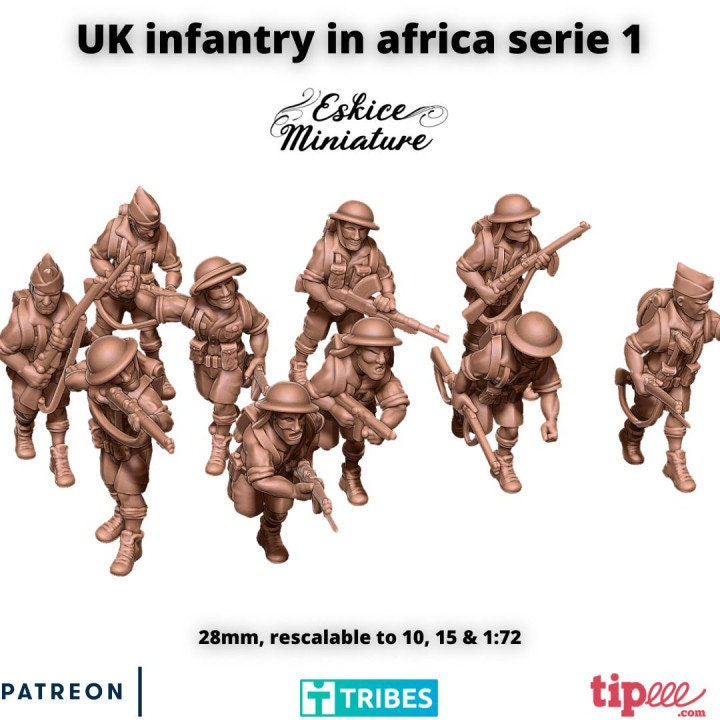 WWII UK 8th Army Infantry Squad (10 models) Various Scales Historical Wargaming (US tariffs are pre-paid by us)