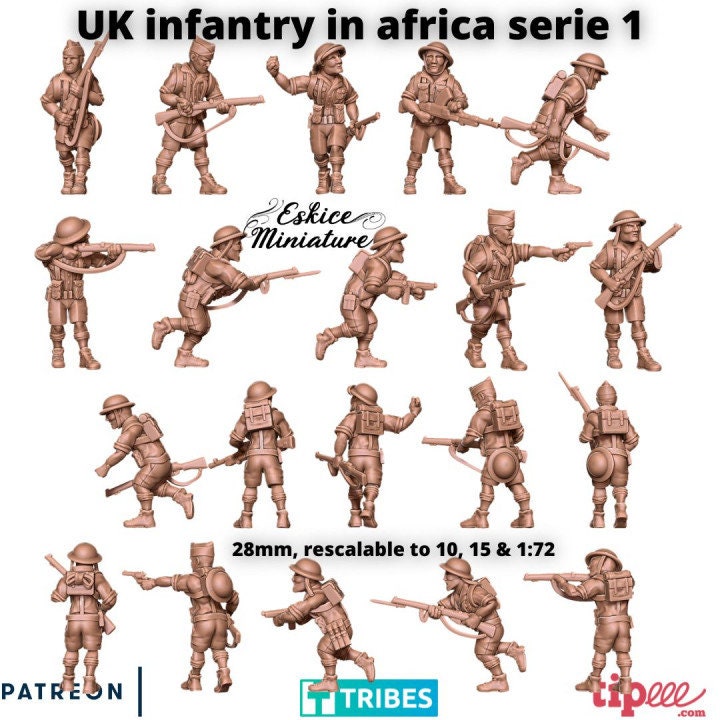 WWII UK 8th Army Infantry Squad (10 models) Various Scales Historical Wargaming (US tariffs are pre-paid by us)