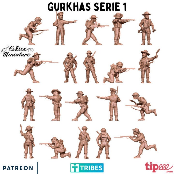 WWII Ghurka Infantry Squad (10 models) Various Scales Historical Wargaming