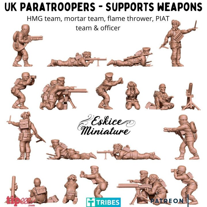 WWII UK Paratroopers Support Weapons Set (10 models) Various Scales Historical Wargaming