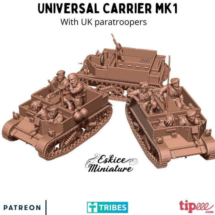 WWII UK Paratroopers Universal Carrier Mk I with Crew Various Scales Historical Wargaming