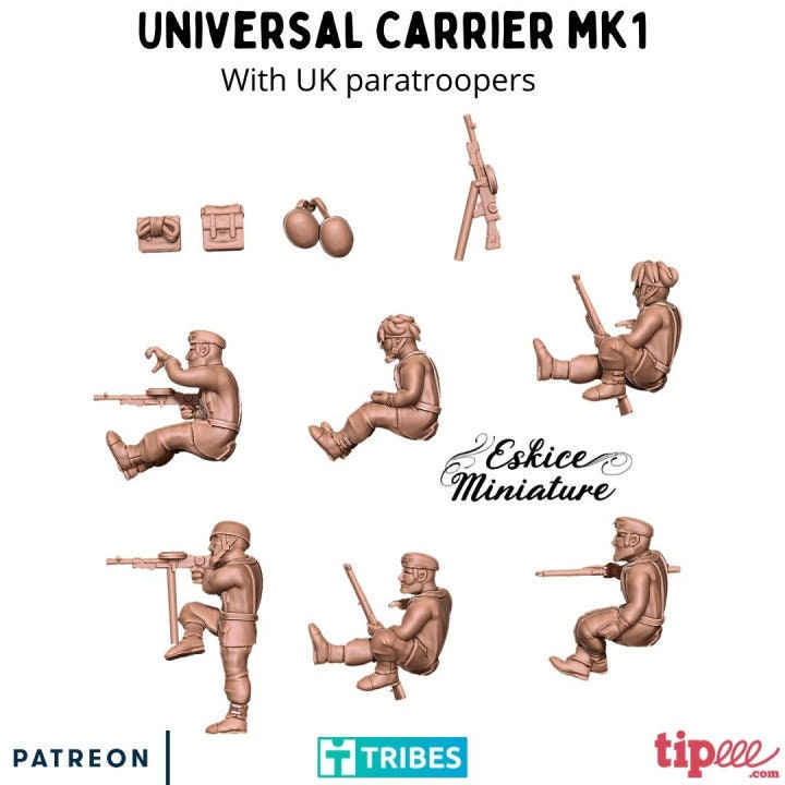 WWII UK Paratroopers Universal Carrier Mk I with Crew Various Scales Historical Wargaming