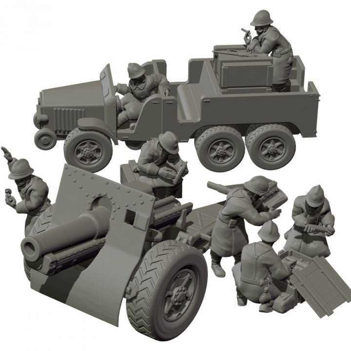 WWII French 155mm Howitzer with Tow and Crew Various Scales Historical Wargaming