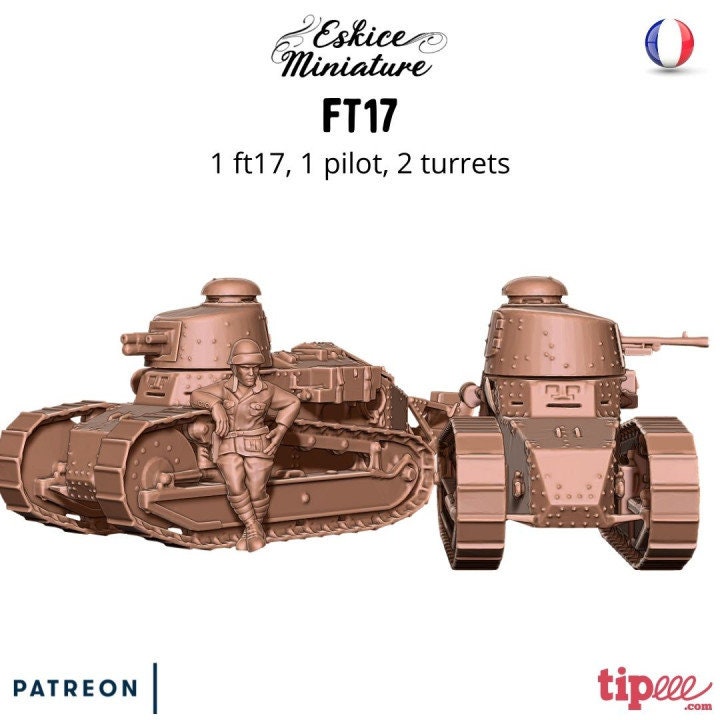 WWII French FT17 with Driver (2 Turrets) Various Scales Historical Wargaming