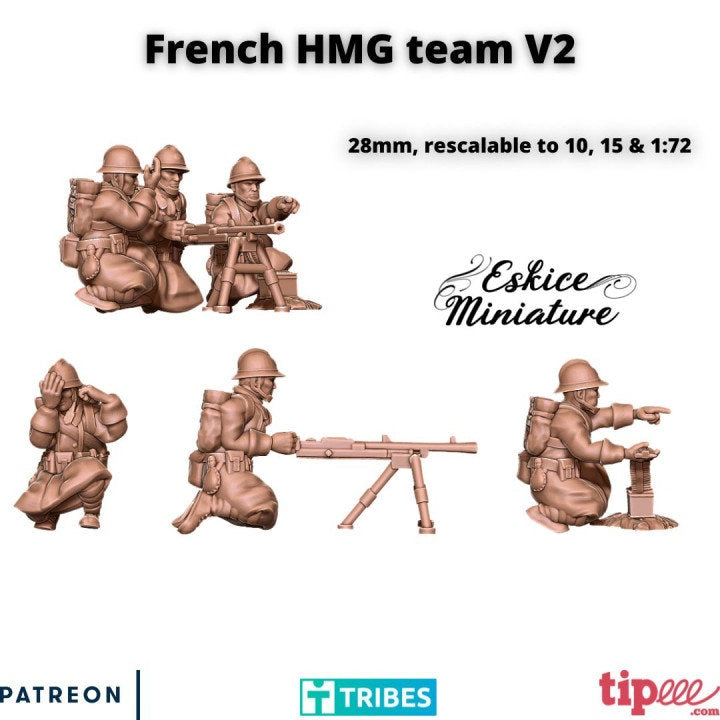 WWII French HMG Team (3 models) Various Scales Historical Wargaming (US tariffs are pre-paid by us)