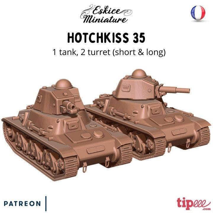 WWII French Hotchkiss H35 Tank Various Scales Historical Wargaming (US tariffs are pre-paid by us)